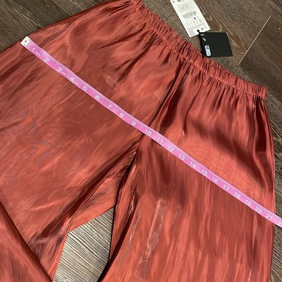 ❣️NWT Zara red shiny straight leg pants sheer lingerie vacation flowy small - Picture 11 of 14